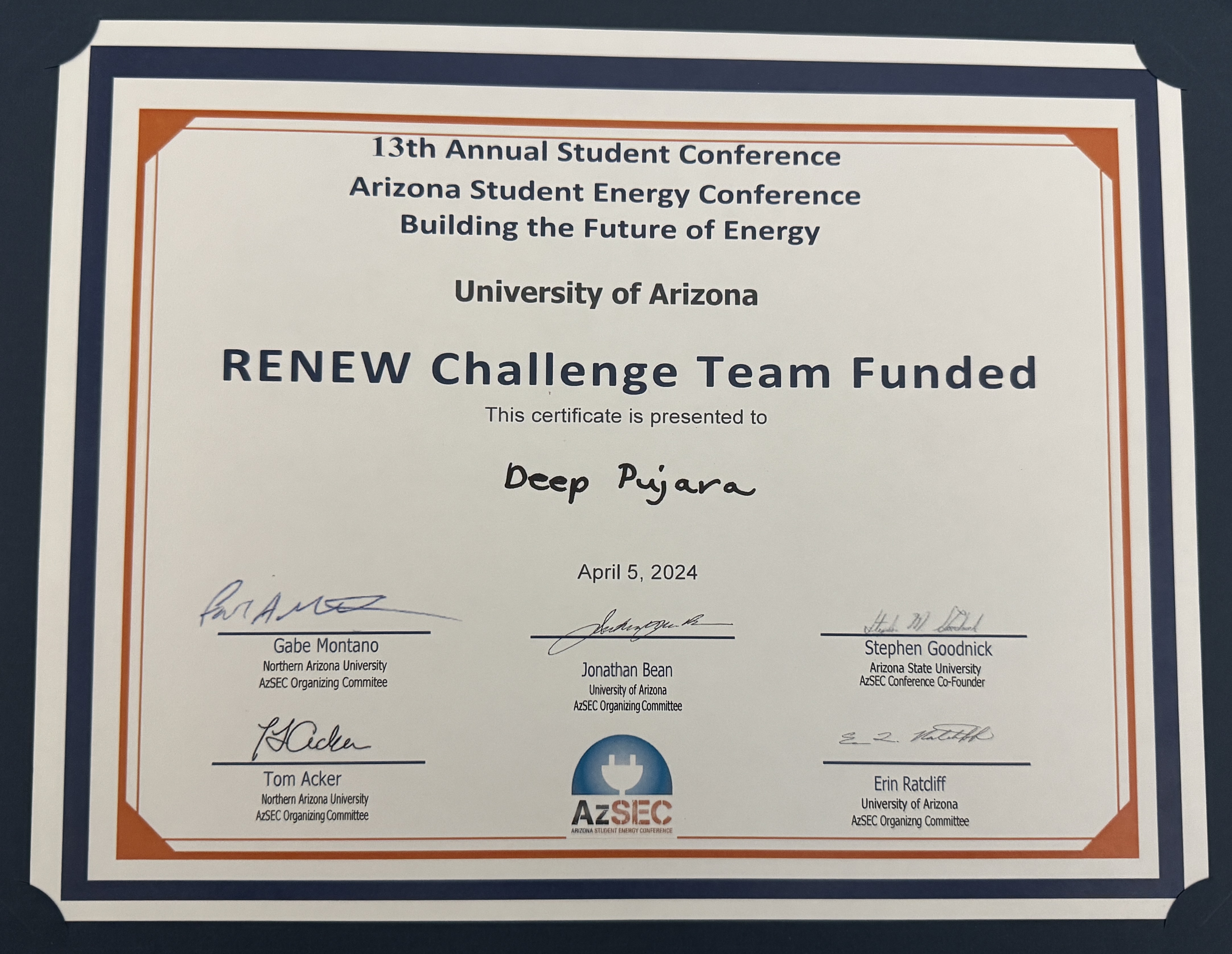 Renew Challenge 2024 certificate
