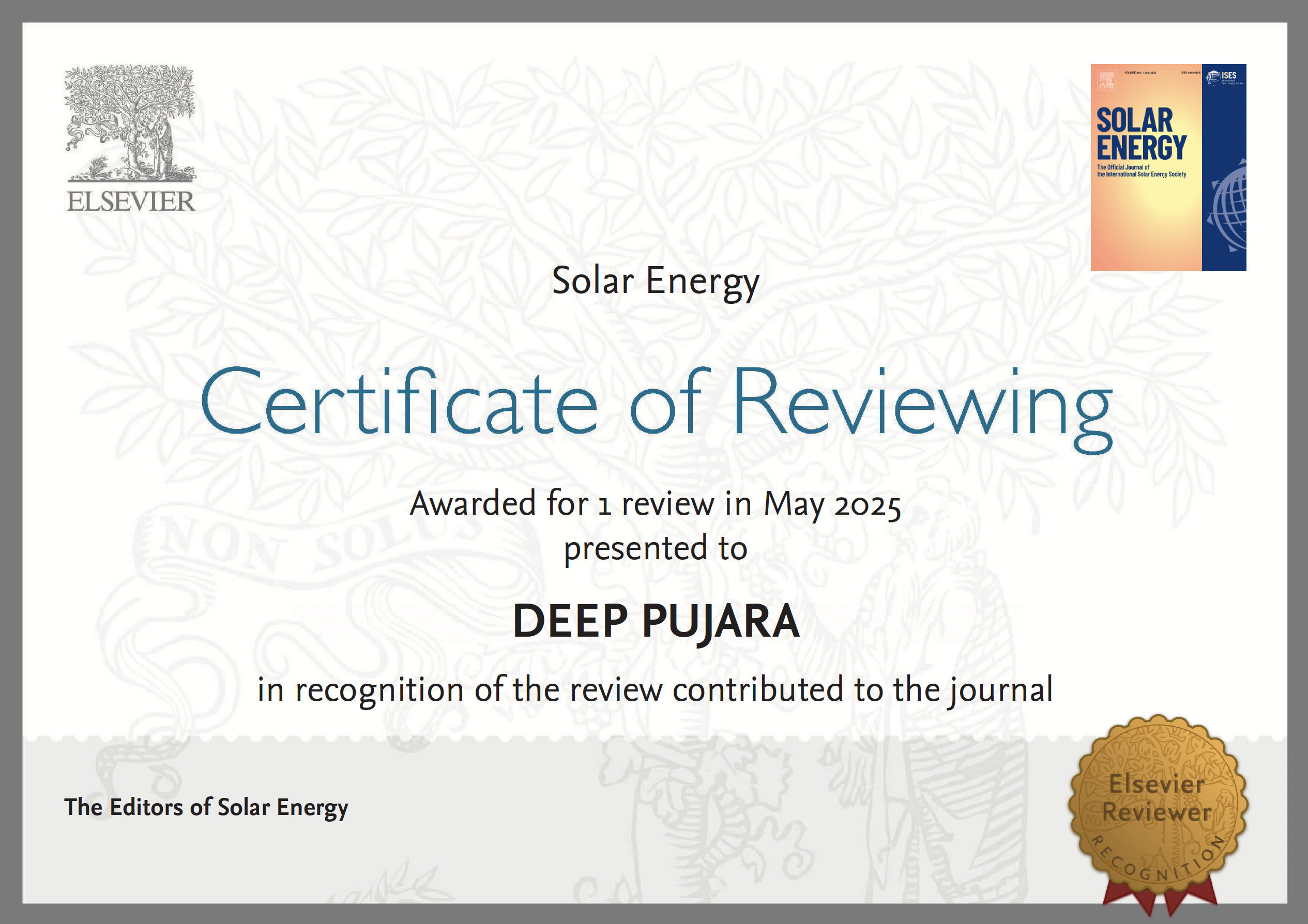 Solar Energy Journal Reviewer