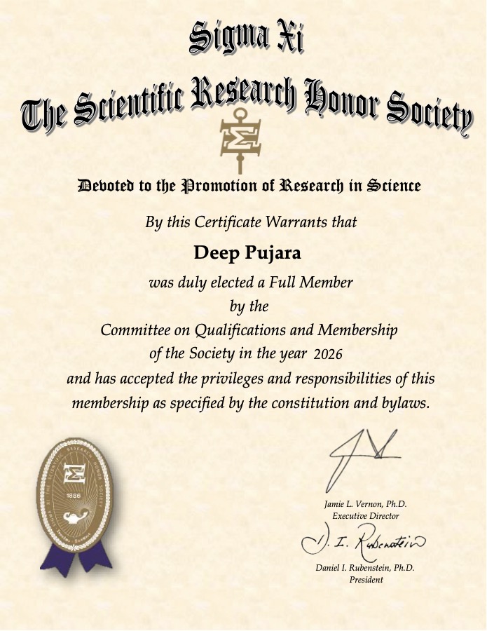 Sigma Xi Full Member certificate